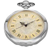 Whodoit Gold Uncovered Men's Mechanical Pocket Watch, Uncovered Roman Design Dial Chain Mechanical Pocket Watches for Men-Gold, MW157, Mechanical