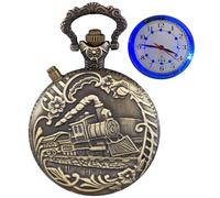 Whodoit LED Bronze Right Locomotive Len's Quartz Men's Pocket Watch, Arabic Numeral Dial with Chain Quartz Pocket Watc