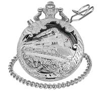 Whodoit LED Hollowed Silver Right Locomotive Len's Quartz Pocket Watch, Arabic Numeral Dial with Chain Quartz Pocket Watch