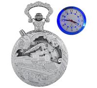 Whodoit LED Hollowed Silver Right Locomotive Len's Quartz Pocket Watch, Arabic Numeral Dial with Chain Quartz Pocket Watch