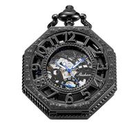 Whodoit Men's Black Mechanical Pocket Watch with Chain,Birthday Gift