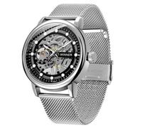 Whodoit Men's Skeleton Mechanical Roman Numeral Mesh Strap Watch, Hand Winding Mechanical Mesh Luminous Waterproof Watch for Men, TW-Silver Black, Watch
