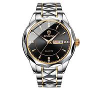 Whodoit Men's Stainless Steel Quartz Watch, Business Date Timing Analog Quartz Watch, No Digital Dial with Calendar Watch for Men, BINBO612-sliver black, Digital,Quartz Watch