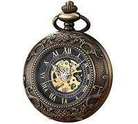 Whodoit Retro and Classical Design Green Flower Mechanical Pocket Watch, Roman Digital Dial Men's Mechanical Pocket Watch, M140, Retro