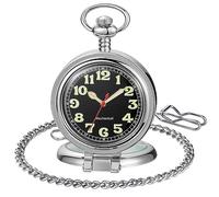 Whodoit Stainless Steel Single Open Men's Mechanical Pocket Watch, Roman Digital Dial Mechanical Pocket Watch for Men, MW146-sliver, Retro