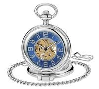Whodoit Stainless Steel Single Open Men's Mechanical Pocket Watch, Roman Digital Dial Mechanical Pocket Watch for Men, MW165, 复古