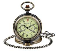 Whodoit Stainless Steel Single Open Men's Mechanical Pocket Watch, Roman Digital Dial Mechanical Pocket Watch for Men, MW164, 复古