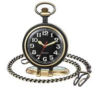 Whodoit Stainless Steel Single Open Men's Mechanical Pocket Watch, Roman Digital Dial Mechanical Pocket Watch for Men, MW146-bronze, Digital,Mechanical