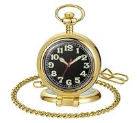 Whodoit Stainless Steel Single Open Men's Mechanical Pocket Watch, Roman Digital Dial Mechanical Pocket Watch for Men, MW146-gold, Retro