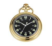 Whodoit Uncovered Gold Black Mechanical Pocket Watch, Arabic Numeral Dial Men's Mechanical Pocket Watch, Mechanical Pocket Watch Thin Back Cover and Chain, MW182-gold black, fashion