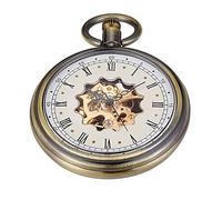 Whodoit Uncovered Mens Mechanical Pocket Watch Roman Design Dial with Chain