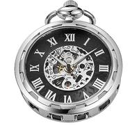 Whodoit Uncovered Men's Mechanical Pocket Watch with Chain, Uncovered Roman Design Dial Chain Mechanical Pocket Watches for Men, MW168, Antique