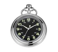 Whodoit Uncovered Silver Black Mechanical Pocket Watch, Arabic Numeral Dial Men's Mechanical Pocket Watch, Mechanical Pocket Watch Thin Back Cover and Chain, MW182-Silver Black, fashion