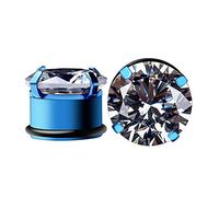 Whoiy 1/2 inch Ear Tunnels Plugs Blue with O-ring, Stainless Steel 2PCS Single Flare Ears Gauge Plug with Cubic Zirconia Stretcher Expander Piercing Tunnels Gauge for Men Women
