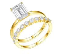Whoiy 14 Karat Gold Anniversary Rings, 2Pcs Set Yellow Gold Engagement Bands 3ct Moissanite Stackable Promise Ring for Women Size P 1/2