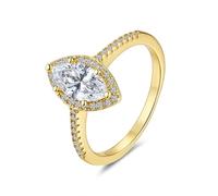 Whoiy 18K Wedding Rings for Her, Marquise Cut Yellow Gold Engagement Bands with 1ct Moissanite Women's Solid Real Gold Promise Ring Size U 1/2