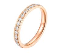 Whoiy 3MM Stainless Steel Wedding Bands, Rose Gold Anniversary Ring Band Engraved with Cubic Zirconia Eternity Promise Rings for Her Size R 1/2