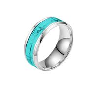 Whoiy 8MM Men's Stainless Steel Engagement Ring, Heartbeat Luminous Promise Ring Bands Silver Personalized Engraved Ring Size T 1/2