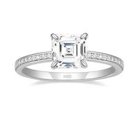 Whoiy 925 Silver Engagement Ring with Wedding Band Engraved Personalized, Silver Solitaire Engagement Rings and Bands for Women with Cubic Zirconia 2ct Size N 1/2