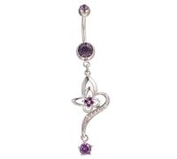 Whoiy Belly Button Ring, Stainless Steel Butterfly Shape with Cubic Zirconia Body Piercing Jewelry, Purple 4.38G