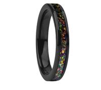 Whoiy Black Engagement Promise Ring Opal Inlaid with Engravings 4MM, Tungsten Engagement Rings and Wedding Bands for Men Size U 1/2