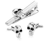 Whoiy Cufflinks Set, Skull Tie Pin, Personalised Silver, Stainless Steel, Gothic Jewellery, Brother Wedding Gifts for Men, stainless steel, No Gemstone
