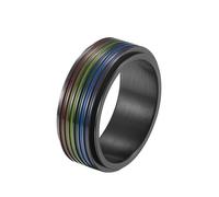 Whoiy Engagement Band Rings for Men, Stainless Steel Spinner Promise Ring Black Enamel 8MM Custom Engraved Wedding Bands Rainbow for Him Size R 1/2