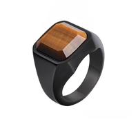 Whoiy Engagement Bands for Men with Tiger's Eye Stone, 17MM Black Anniversary Band Rings Square Gemstone Stainless Steel Rings Engraved for Him Size N 1/2