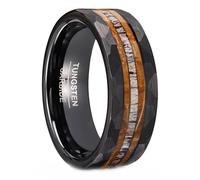Whoiy Engagement Rings and Band for Men Black Brushed, Tungsten Carbide 8MM Engagement Ring and Wedding Ring Wood Inlaid Engraving for Him Size U 1/2