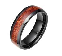 Whoiy Engagement Rings & Wedding Bands for Men Ceramic Dome with Engravings, 8MM Black Engagement Rings Promise Wood Inlaid for Him Size U 1/2