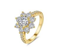 Whoiy Engagement Wedding Rings for Her, Solid 9 Karat Yellow Gold Promise Ring Flower with 1ct Moissanite Real Gold Women's Anniversary Bands Size U 1/2