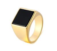 Whoiy Engravable Gold Ring for Men with Black Acrylic, Anniversary Band Rings Polished 13.6MM Stainless Steel Wedding Engagement Bands with Engraving for Him Size X 1/2