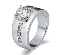 Whoiy Eternity Ring Round, Ring for Men Engagement Stainless Steel 10mm Gothic Ring Silver with Cubic Zirconia Size V 1/2 Personalized