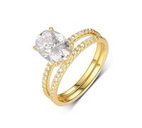 Whoiy Gold Engagement Band for Her, 2.5ct Moissanite Anniversary Rings 2Pcs Set Solid 9K Yellow Gold Promise Ring Stackable for Women Size L 1/2