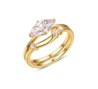 Whoiy Gold Engagement Rings for Her, 1ct Moissanite Anniversary Bands 2Pcs Set Solid 18K Yellow Gold Promise Ring Stackable for Wife Size P 1/2