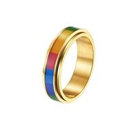 Whoiy Gold Plated Spinner Ring Engraved for Men, 6MM Rainbow Wedding Engagement Bands Stainless Steel Promise Rings Size L 1/2