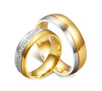 Whoiy His and Her Wedding Rings Sets 6MM Stainless Steel Two Tone Gold Matching Rings for Couples Set Polished with Cubic Zirconia Women Size P 1/2 & Men Size X 1/2