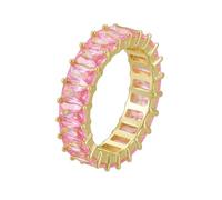 Whoiy Lab Grown Pink Sapphire Wedding Bands for Women, Solid 18 Karat Yellow Gold Engagement Rings Eternity Lab Grown Pink Sapphire Elegant Real Gold Promise Ring for Her Size K 1/2