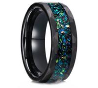 Whoiy Marriage Promise Rings for Men, 8MM Tungsten Carbide Brushed Engagement Rings Wedding Bands Black with Opal Inlaid for Him with Engravings Size T 1/2