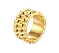 Whoiy Men Ring Wedding Band 11.5MM Big Engagement Anniversary Bands Engraved Punk Stainless Steel Promise Rings Gold for Him Size R 1/2