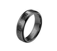 Whoiy Men Ring Wedding Band 6MM Engagement Anniversary Bands Engraved Meteorite Tungsten Carbide Promise Rings Black Comfort Fit for Him Size N 1/2