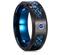 Whoiy Men Wedding Rings Black Blue Engraved, 8MM Tungsten Carbon Fiber Inlaid Ring Wedding Band with Cubic Zirconia for Him Size Y 1/2
