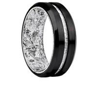 Whoiy Mens Engagement Ring and Wedding Band Titanium Engravable Beveled Edge, 8MM Silver Black Wedding Engagement Ring Brushed for Him Size U 1/2