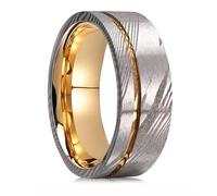 Whoiy Mens Ring Tungsten Brushed Engravable, 8MM Silver and Gold Wedding Ring Band Two Tone for Him Size U 1/2