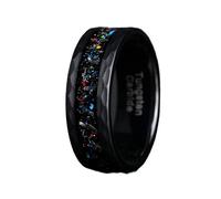 Whoiy Men's Ring Tungsten Carbide Engravable, 8MM Black Wedding Bands and Engagement Rings Opal Inlaid for Him Size U 1/2