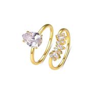 Whoiy Moissanite Wedding Bands for Women, 2Pcs Set Solid Yellow Gold 18 Karat Engagement Rings with 2ct Moissanite Stackable Real Gold Promise Ring for Her Size S 1/2