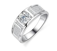 Whoiy Platinum Anniversary Rings, Solid Real Gold Big Wedding Band with 1ct Moissanite Engagement Ring Bands for Husband Size M 1/2