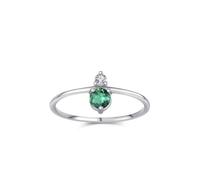 Whoiy Platinum Rings for Girlfriend, Elegant Solid Real Gold Wedding Ring Bands with 0.3ct Lab Grown Emerald Women's Engagement Band with Moissanite Size O 1/2