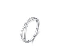 Whoiy Platinum Rings for Women, Delicate Solid Real Gold Wedding Engagement Ring Bands with Real Diamond Women's Anniversary Band Size O 1/2
