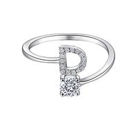 Whoiy Promise Ring Sterling Silver Engagement Ring, Round-Shape Rings for Valentine's Day Personalized Design, Silver P 1/2